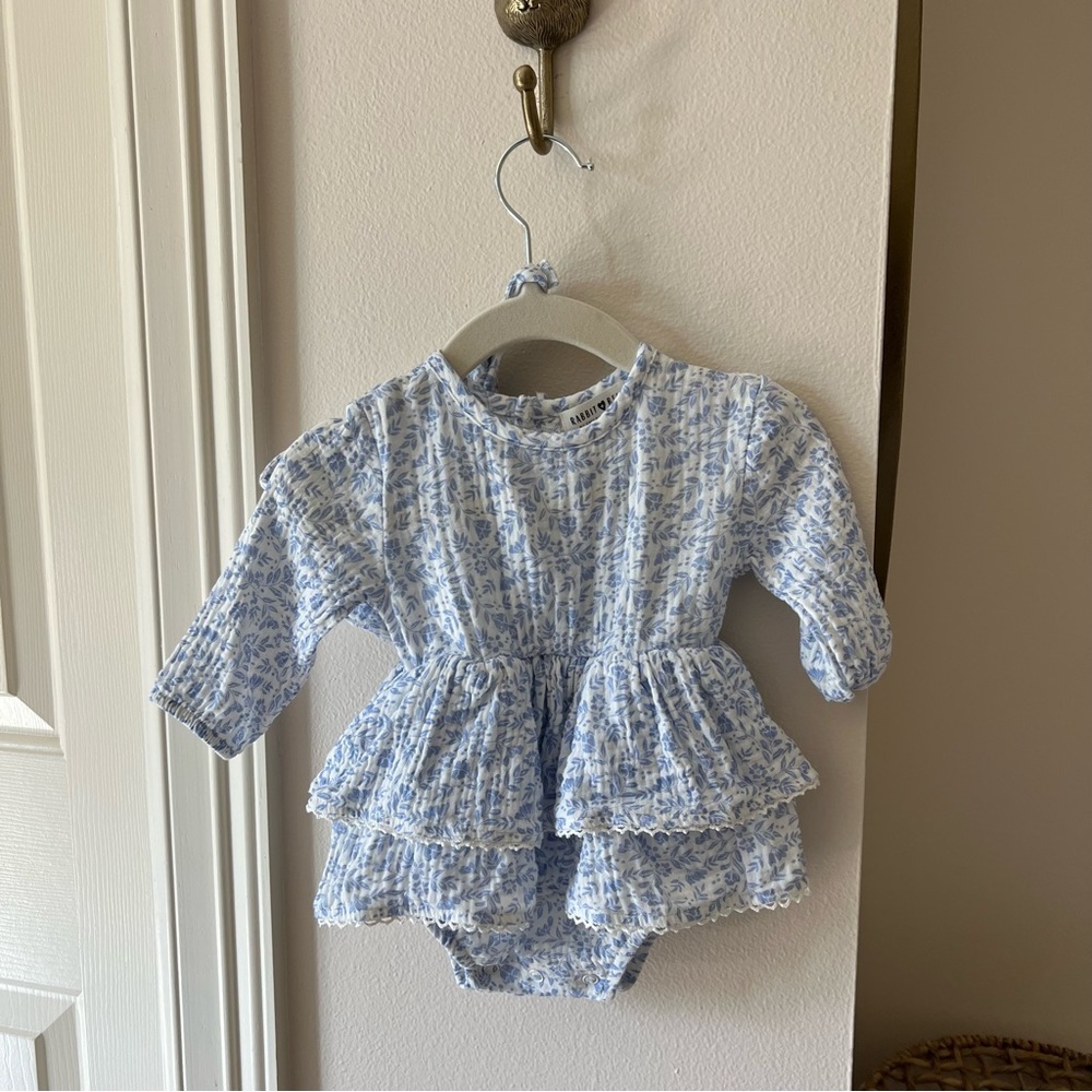Blue floral dress and bonnet set